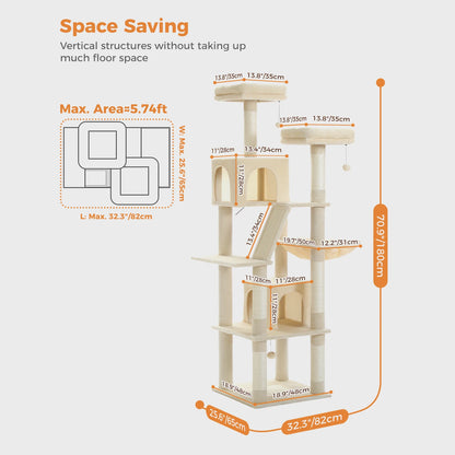 Tall Cat Tower for Indoor Cats Multi-Level Plush Cat Condo with Scratching Posts Scratching Boards And Perches Caves