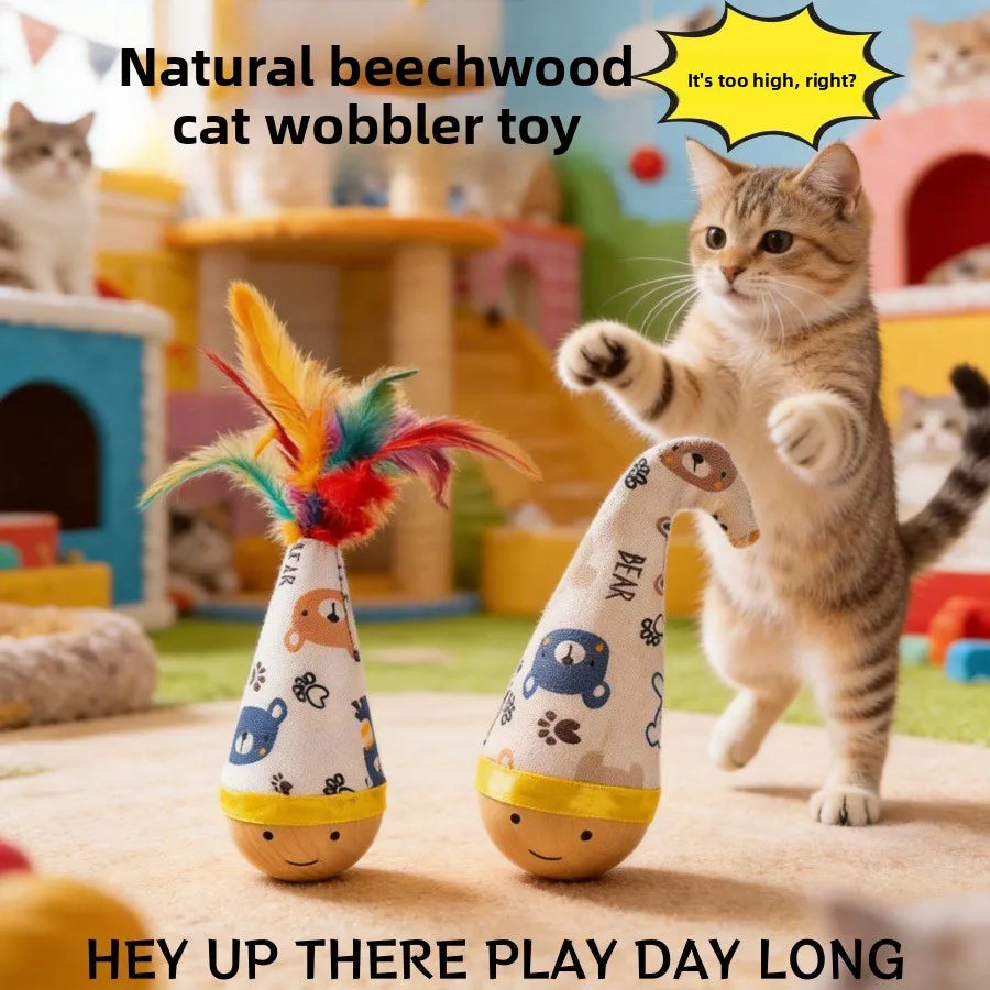 Tumbler Feather Cat Toy Self Play Teaser Wand Boredom Relief Interactive