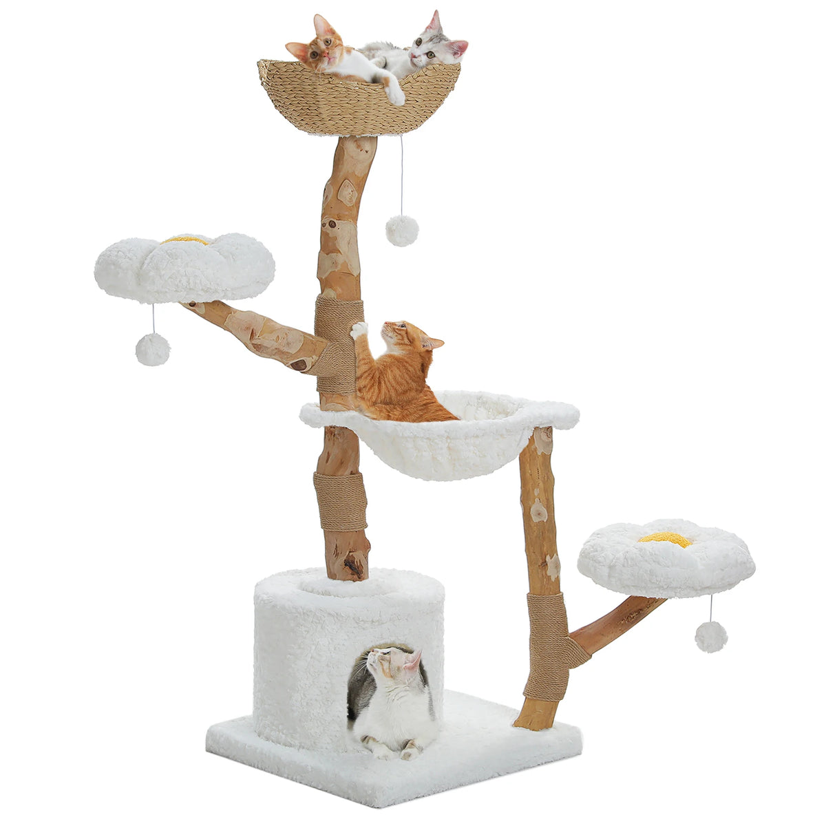 Large Cat Tree Tower with Sisal Scratching Post Wicker Basket Bed Flower Cat Condo