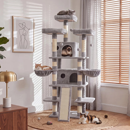 FOOWIN 68in Large Multi Level Cat Tree Tower Indoor Activity Center 2 Condos 3 Plush Perches Scratching Post