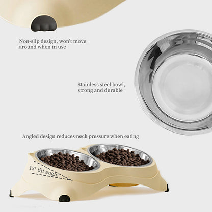Anti-Slip Pet Food Bowl Double Stainless Steel Cat And Dog Feeder with Non-Skid Base,