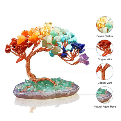 Natural Colorful Crystal Crushed Stone Tree - Crystal Agate Piece Base Copper Wire Winding Fortune Tree Ornament