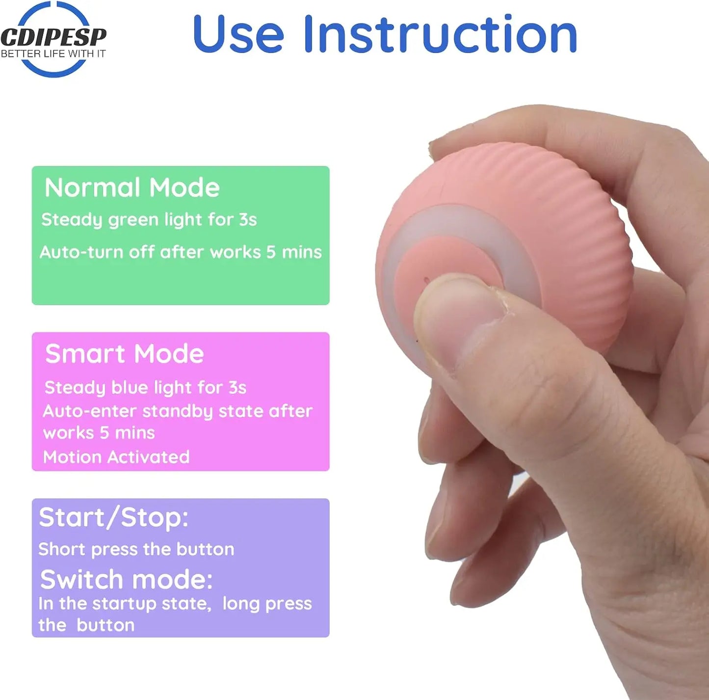 Automatic Active Rolling Ball for Dogs. Self Moving Balls, Interactive Ball Toy with LED Lights, USB Rechargeable, Silicone Surface (Pink)
