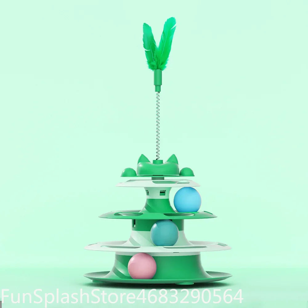 Turntable Toy With Interactive Cat Ball & Teaser Wand Automatic Self Play For Cats And Kitten