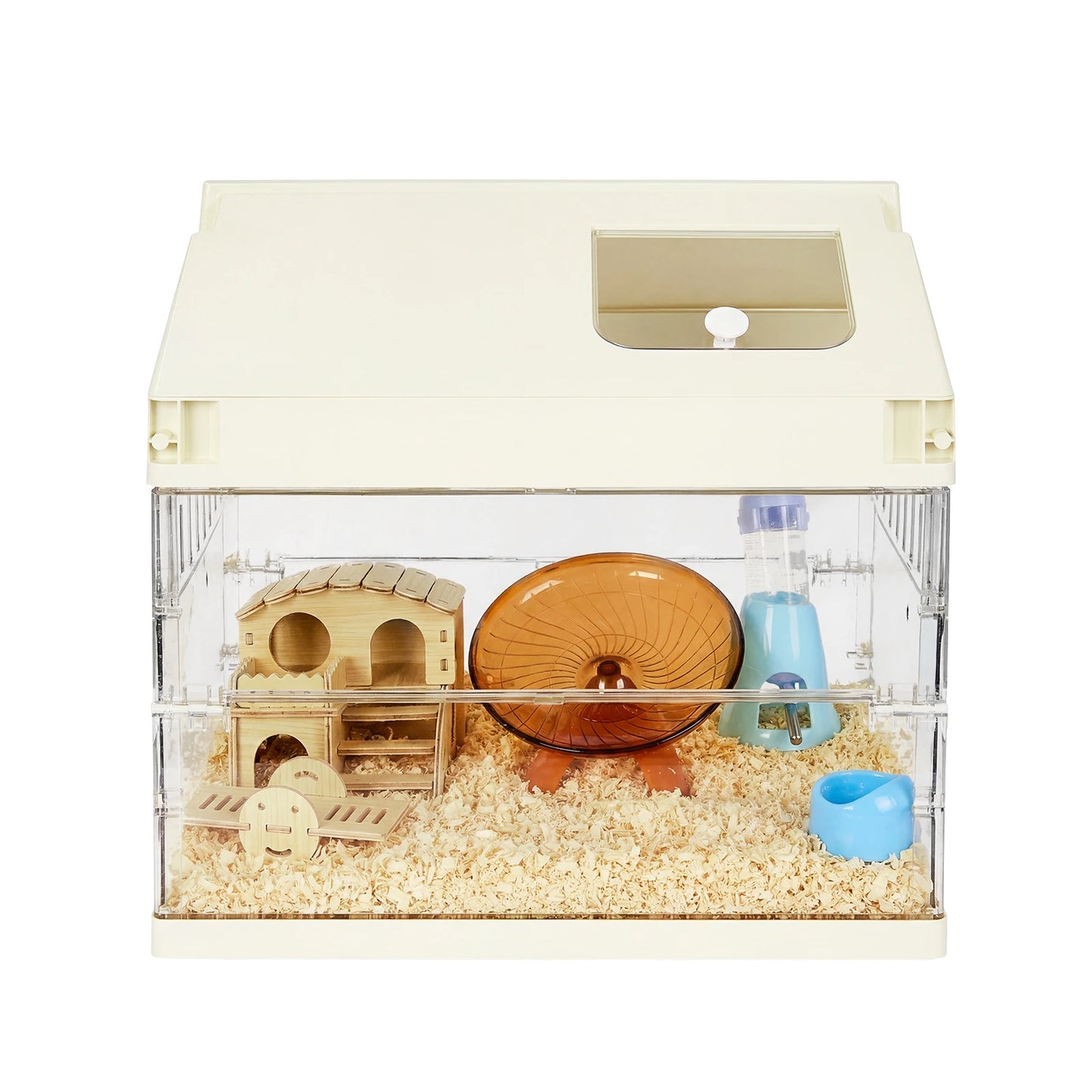 Chew-Proof Acrylic Hamster Cage Starter Kit – Large Habitat for Guinea Pig, Chinchilla, Hedgehog, Gerbil & Rat with Platform, Wheel, Water Bottle, Hideout & Bowl –