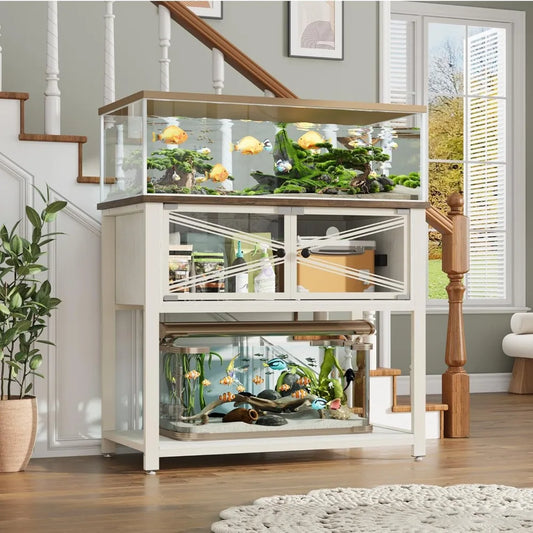 Rresyet 40-50 Gallon Aquarium Stand with Heavy Duty Metal Frame, Fish Tank Stand with Power Outlets, Two Glasses Door Storage Cabinet.
