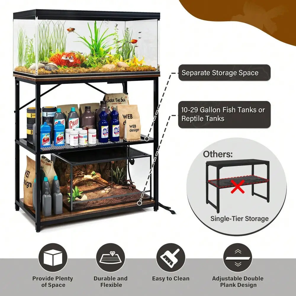 10-30Gallon Adjustable Fish Tank Aquarium Stand with Charging Station