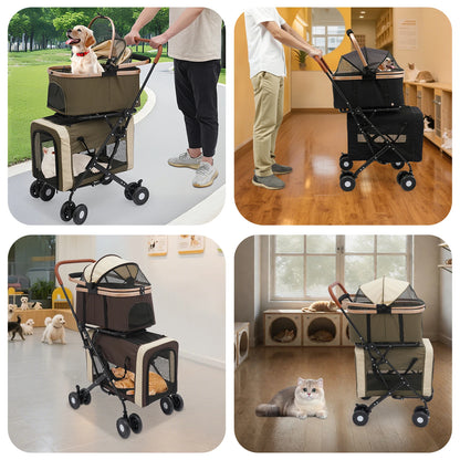3-in-1 Multifunctional Pet Stroller Foldable with 2 Pet Carriers for Small & Medium