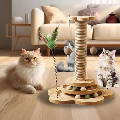 Interactive Indoor Cat Sword Hemp Rope With Scratch Board, 4In1 With 2Layer Interactive Hanging Track Ball
