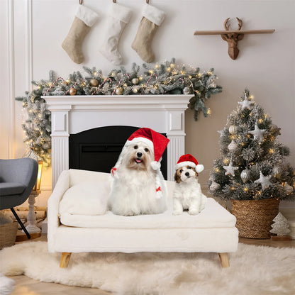 Elevated Pet Bed, with Cozy Pad Waterproof, with Sturdy Wood Legs for Small Dog or Cat