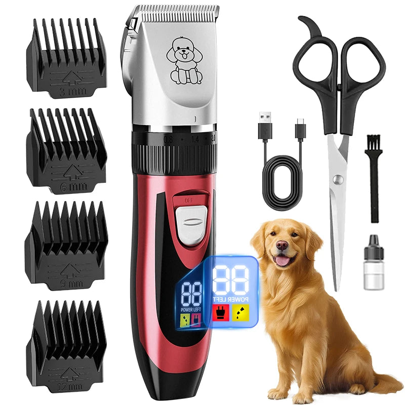 Beauty dog grooming comb set, low-noise dog scissors with LED digital display, rechargeable wireless clipper, suitable for small and large dogs and cats,
