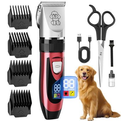 Beauty dog grooming comb set, low-noise dog scissors with LED digital display, rechargeable wireless clipper, suitable for small and large dogs and cats,