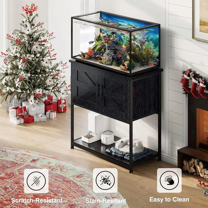 Farmhouse Style 20 Gallon Aquarium Stand with Storage, Heavy-Duty for Fish Tanks, Reptiles, and Terrariums in Black