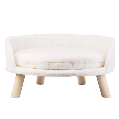 Luxury Soft Cat Bed, Warm Plush Fabric, Pet Nesting Chair, Washable Couch Wood Legs with Cushion Pad