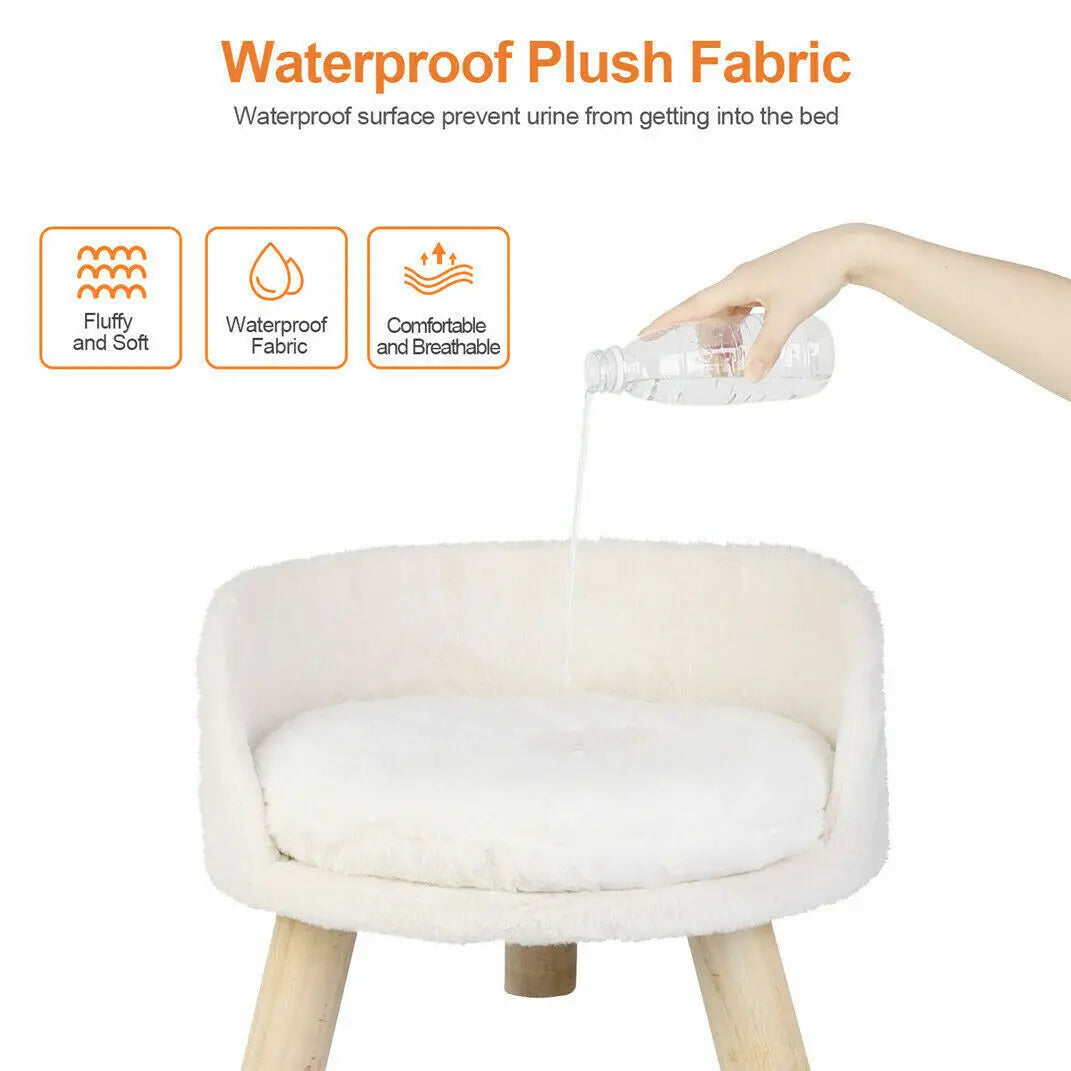 Luxury Soft Cat Bed, Warm Plush Fabric, Pet Nesting Chair, Washable Couch Wood Legs with Cushion Pad