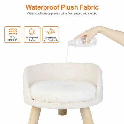Luxury Soft Cat Bed, Warm Plush Fabric, Pet Nesting Chair, Washable Couch Wood Legs with Cushion Pad
