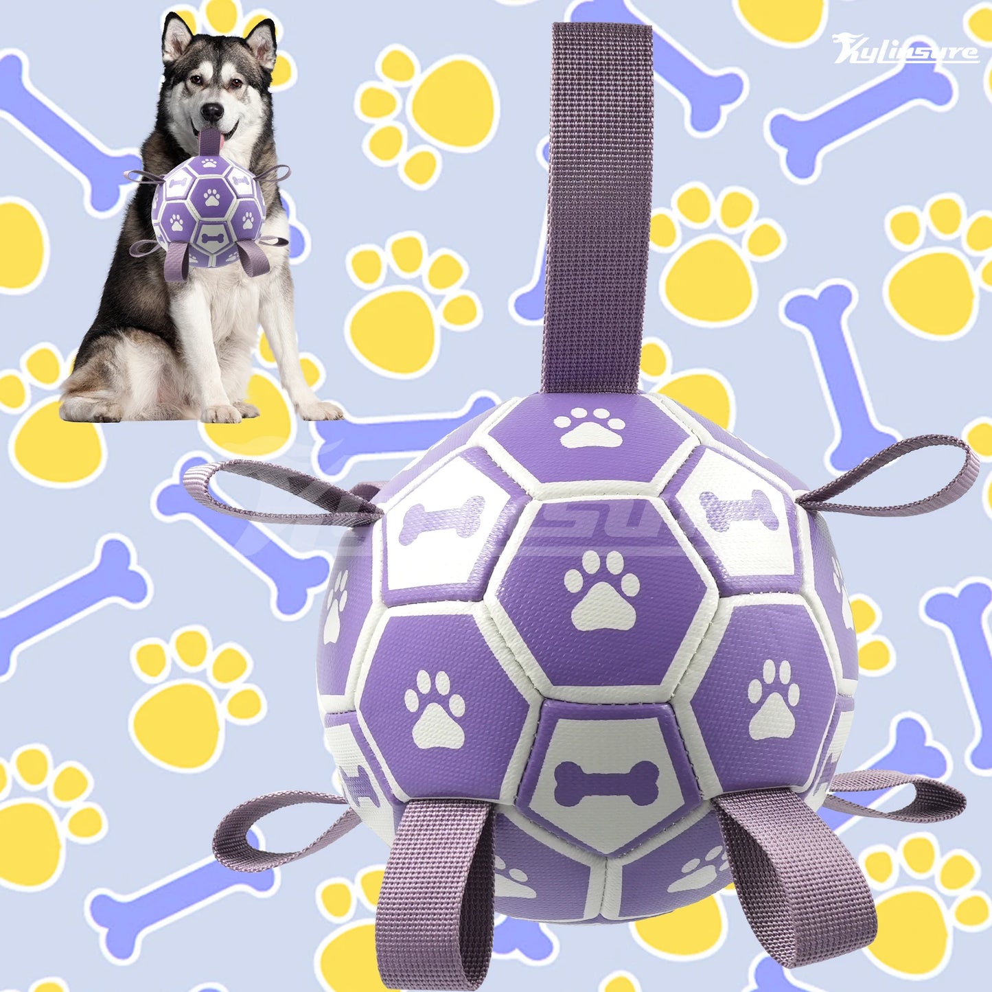 Dog Toys Soccer Ball with Straps, Interactive Dog Toys for Tug of War
