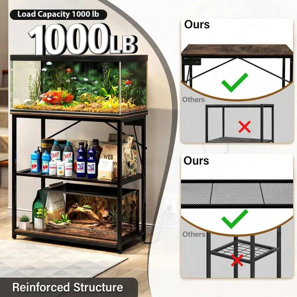 10-30Gallon Adjustable Fish Tank Aquarium Stand with Charging Station