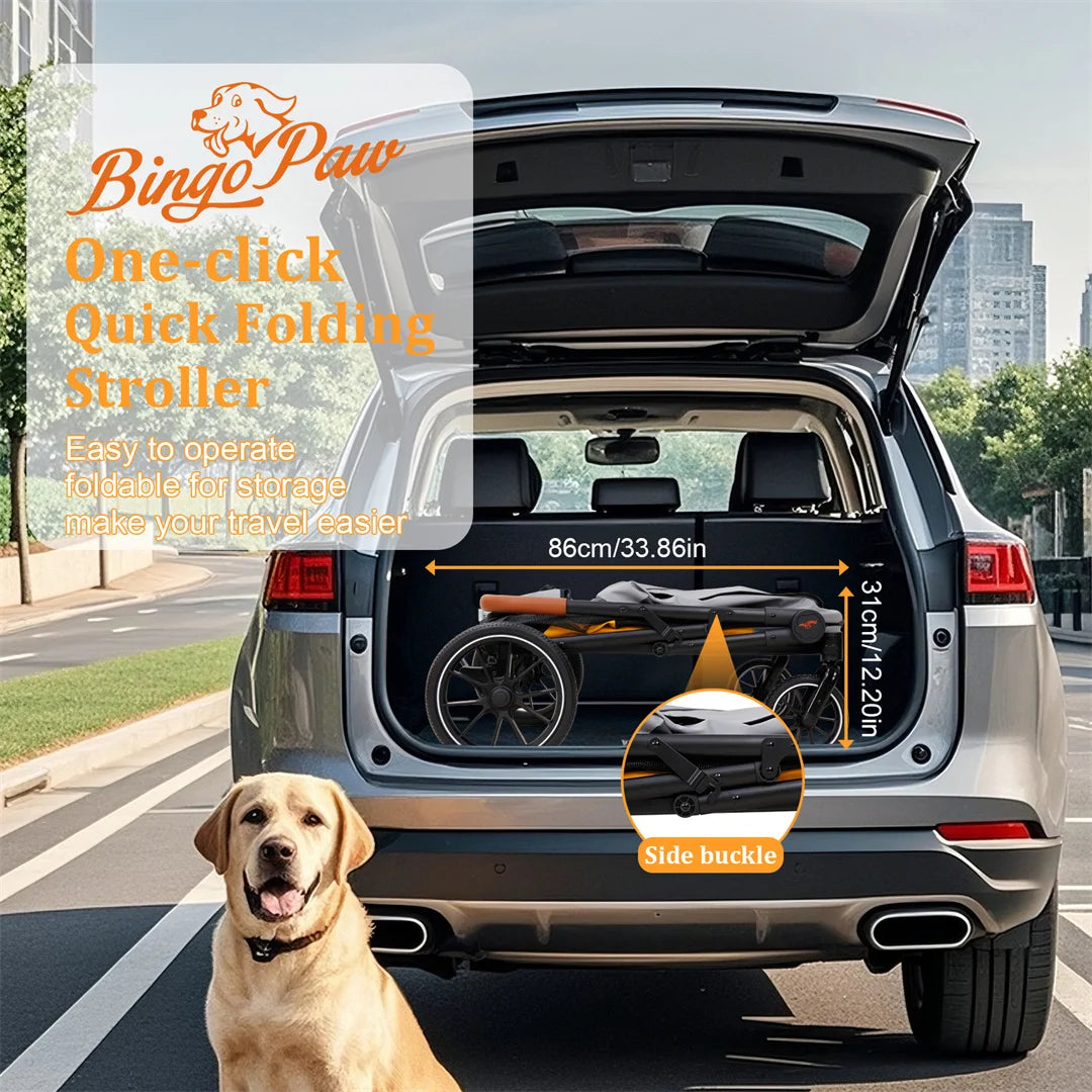 Portable Dog Stroller for Large Dogs: Outdoor Pet Stroller with One-Click Folding Dual Entry Pet Stroller Jogger Cart on Wheels, Storage Pockets,
