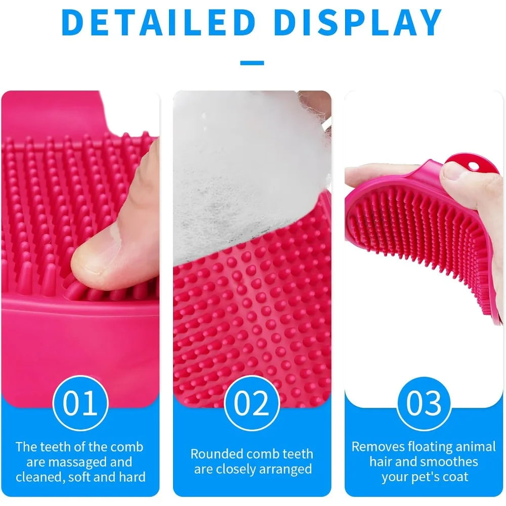 Professional Dog Grooming Brush and Shampoo Massage Bath Brush  with Adjustable Soft Loop Handle for Washing and Deshedding,