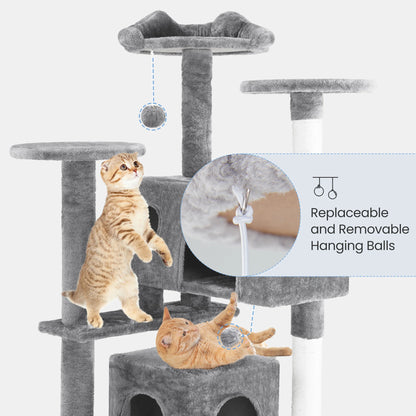 54IN Indoor Cat Tree Tower Multi-Level with Sisal Scratching Post Round Platform Condo with Climbing Ladder