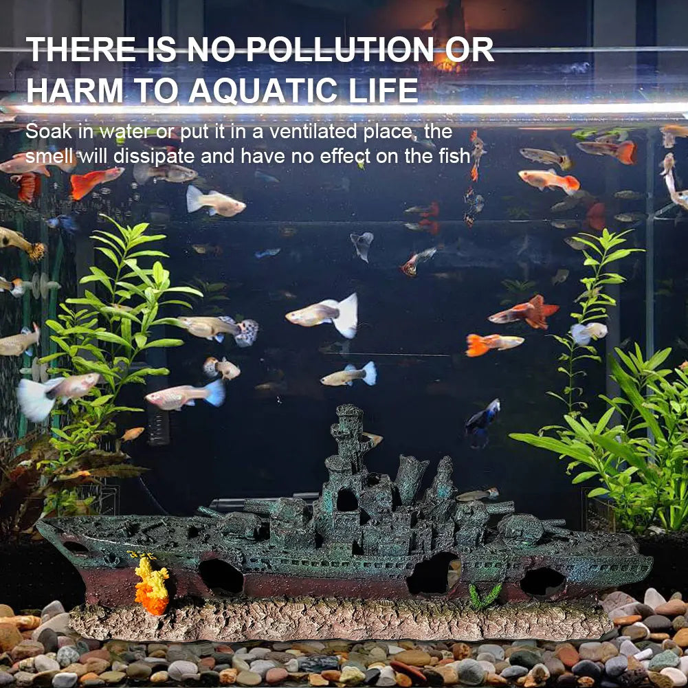 Aquarium Resin Sunken Pirate Ship Wear Resist Warship Handicrafts Shipwreck Decorations for Fish Tank