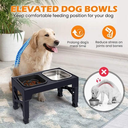2-in-1 Elevated Slow Feeder Dog Bowls, Non-Slip Stainless Steel/Plastic
