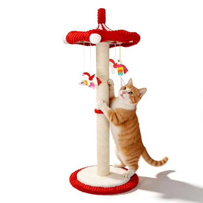 39“ Tall Carousel Cat Scratching Post with Hanging Toys with Rotating Top 17.7" Stable Base