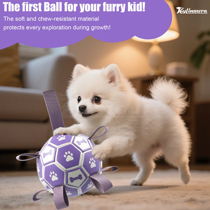 Dog Toys Soccer Ball with Straps, Interactive Dog Toys for Tug of War