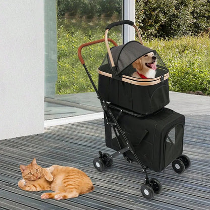 Dog Stroller For 2 Dogs, Detachable Carriers, 4 Lockable Wheels,