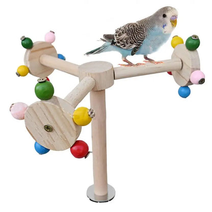 Perch Toy With Rotating Balls Wood Interactive Bird Stand Colorful Rotating Windmill Toy