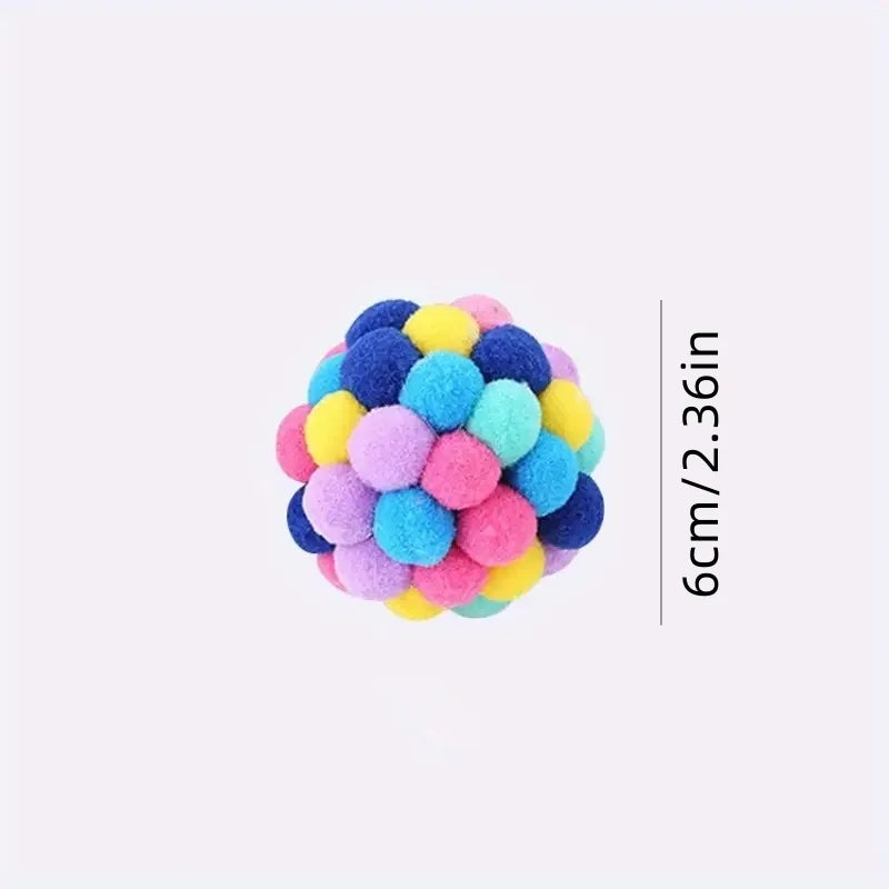 3Pcs Colorful Woolen Cat Plush Ball Toys Elastic Bell Ball Self‑Entertainment
