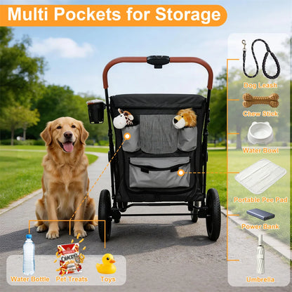 Portable Dog Stroller for Large Dogs: Outdoor Pet Stroller with One-Click Folding Dual Entry Pet Stroller Jogger Cart on Wheels, Storage Pockets,