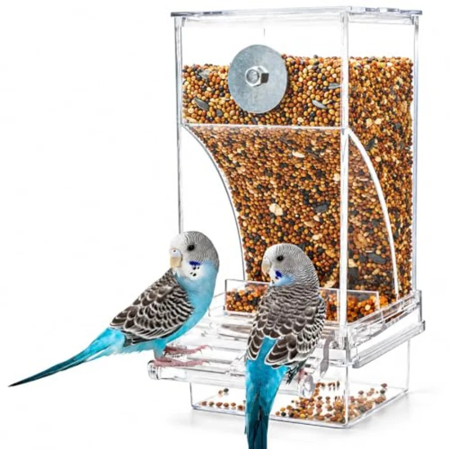 Acrylic Auto Bird Feeder, No Mess Design, Large Capacity, for Budgies Cockatiels Lovebirds,