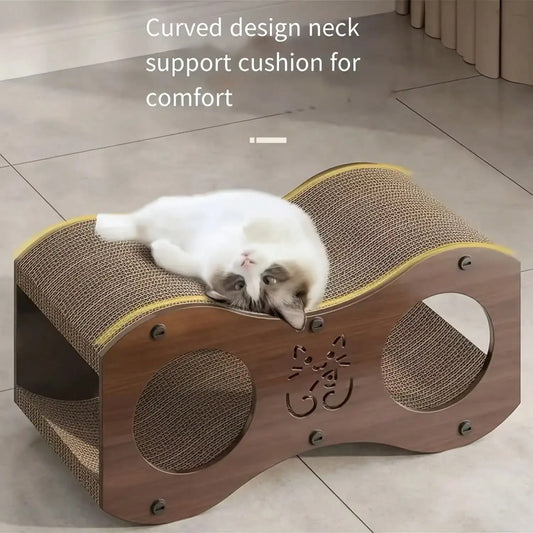 Walnut Cat Post With Bed (Sturdy/Woven Scratcher)