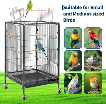 Heavy Duty Metal Bird Cage with Play Top and Rolling Stand,Spacious Flight Cage for Parakeets, Canaries, Lovebirds