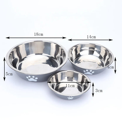 New Stainless Steel Pet Bowl with Paw Print, Silicone Non-Slip Food & Water Feeding Basin