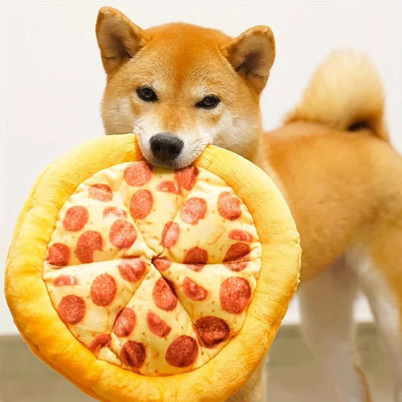 Squeaky Plush Pizza & Shrimp Dog Toy Durable Chew for Small Breeds Interactive