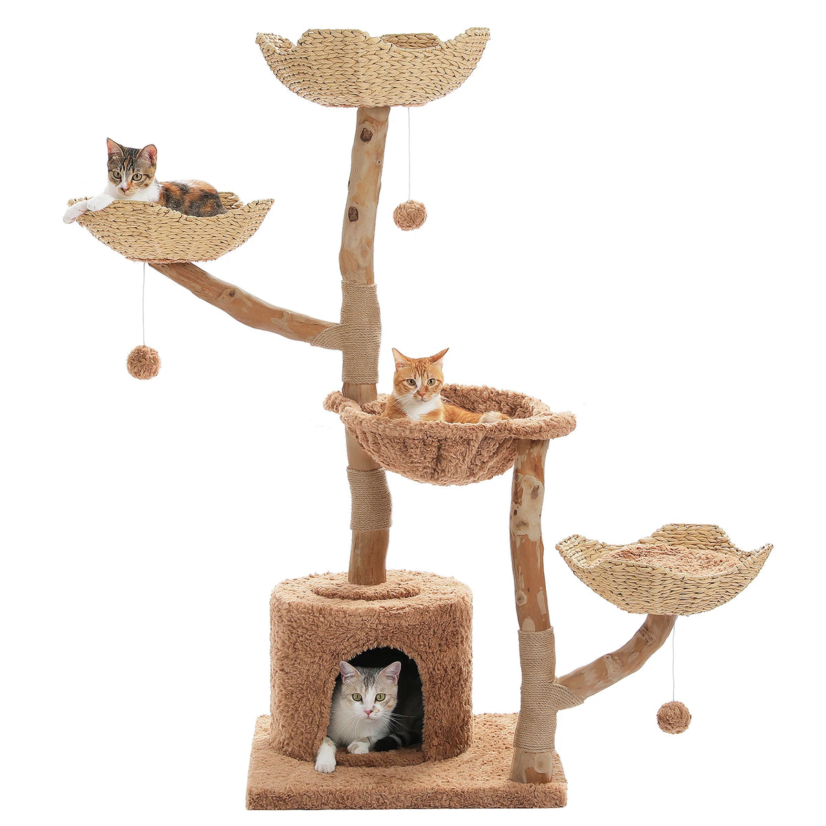 Large Cat Tree Tower with Sisal Scratching Post Wicker Basket Bed Flower Cat Condo