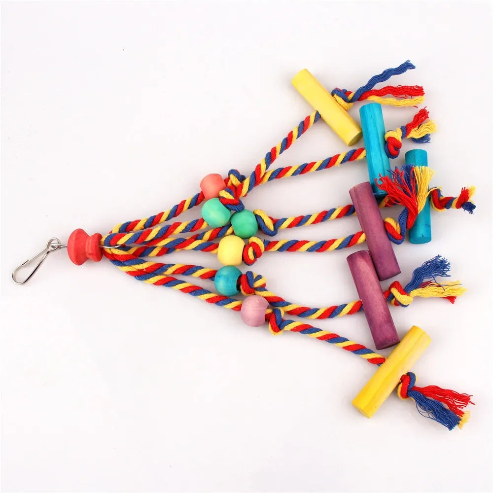 Random Colored Bird Accessorie, Wood Chewing Toy Rope