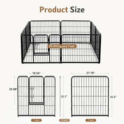 JHK Metal 8 Panels Dog Playpen 24 Inch to 32 Inch Foldable Large Dog Puppy Exercise for Yard