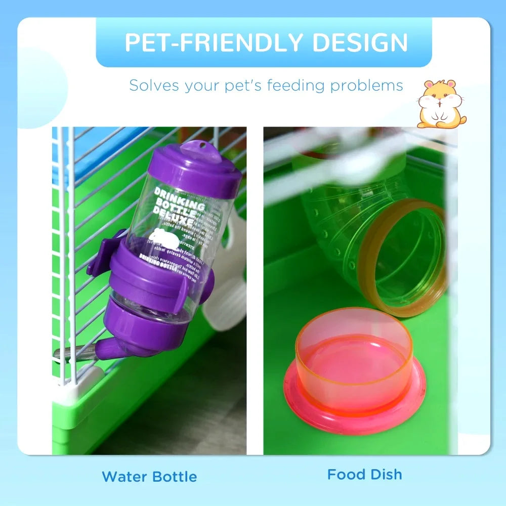 PawHut 18" 5-Tier Hamster Cage with Tubes, Tunnels, Portable Handle, Water Bottle, Food Dish & Exercise Wheel for Small Animals like Rats and Gerbils