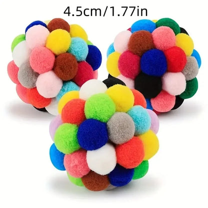 3Pcs Colorful Woolen Cat Plush Ball Toys Elastic Bell Ball Self‑Entertainment