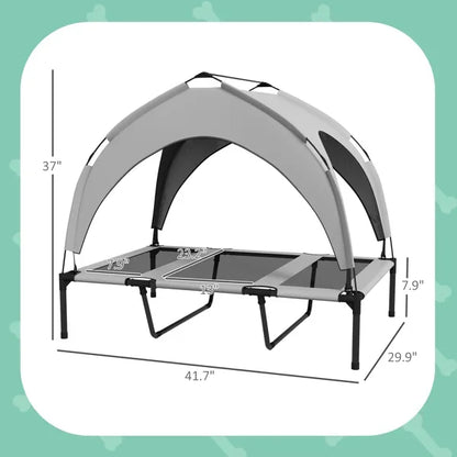 Elevated Dog Bed with Cooling Pad, Removable Canopy, Breathable Mesh, Portable Pet Cot for Large Dogs Indoor Outdoor