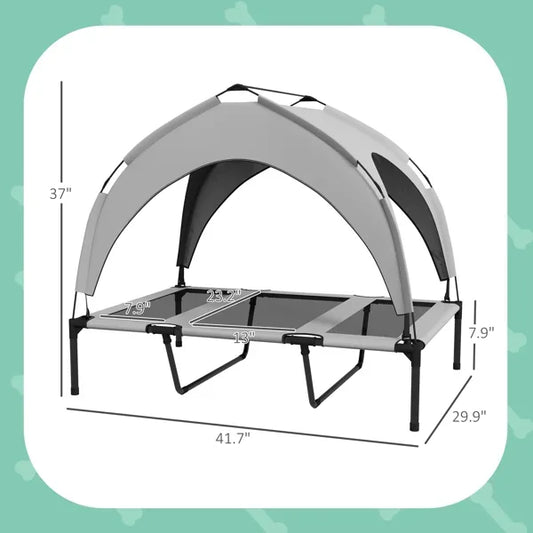 Elevated Dog Bed with Cooling Pad, Removable Canopy, Breathable Mesh, Portable Pet Cot for Large Dogs Indoor Outdoor