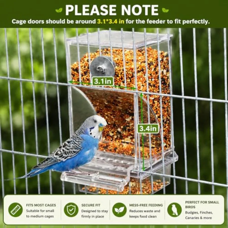 Acrylic Auto Bird Feeder, No Mess Design, Large Capacity, for Budgies Cockatiels Lovebirds,