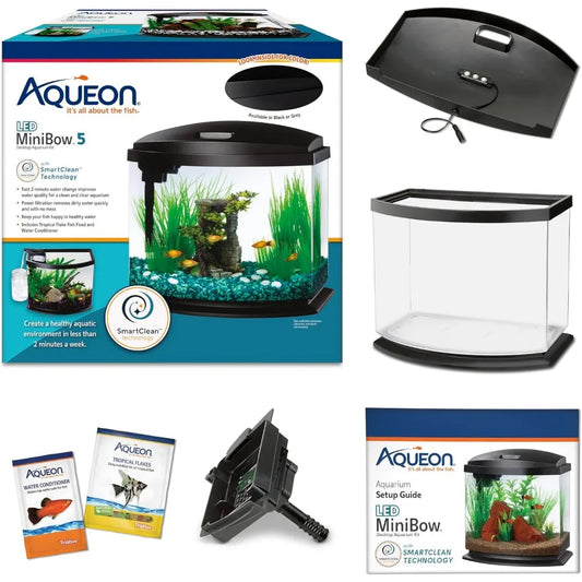 Small Aquarium Starter Kit for Betta, Shrimp, Small Fish - 5 Gallon Desktop Tank with Filter, LED Light, Conditioner