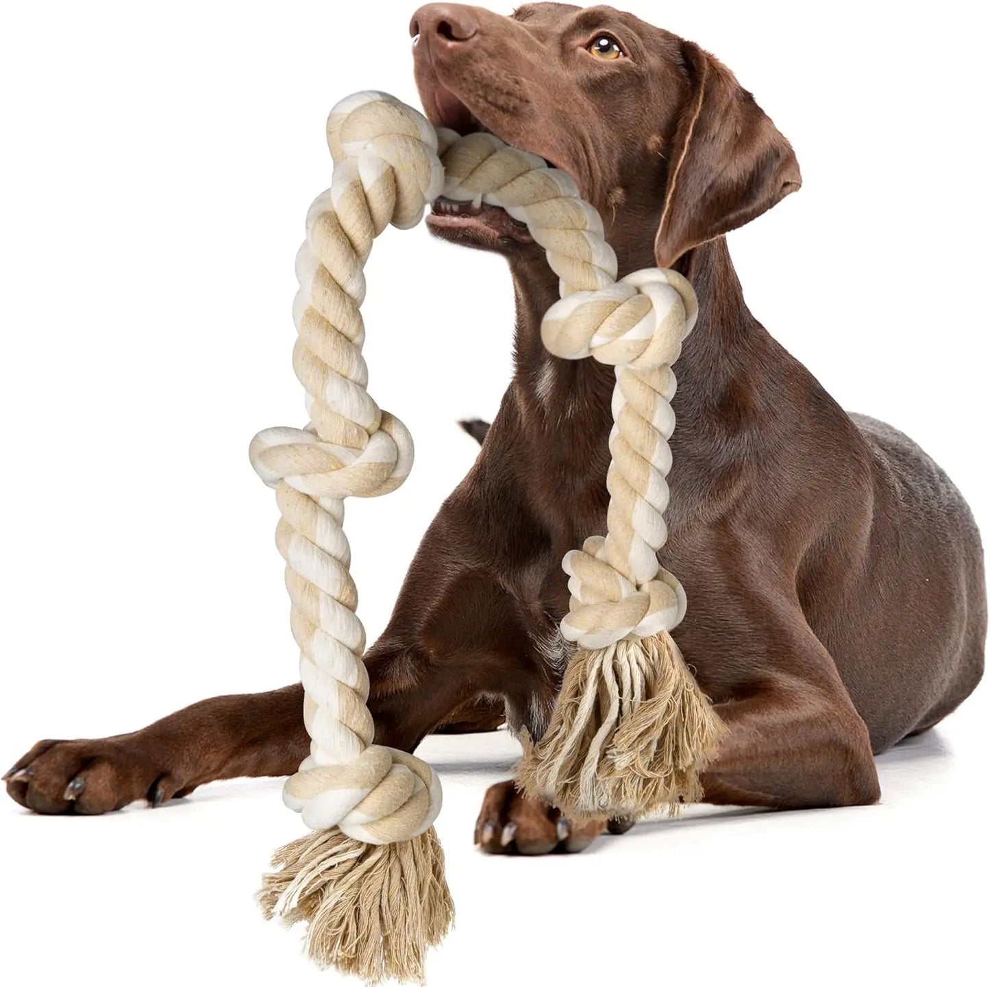 Durable Cotton Dog Rope Toy for Aggressive Chewers, 3 Feet with 5 Knots, Tug of War and Teeth Cleaning