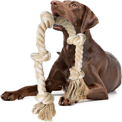 Durable Cotton Dog Rope Toy for Aggressive Chewers, 3 Feet with 5 Knots, Tug of War and Teeth Cleaning