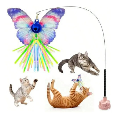 Interactive Cat Wand Toy With Butterfly Attachments, 3Pack Cat Wands With Stable Base, HandsFree SelfPlay Indoor Exercise